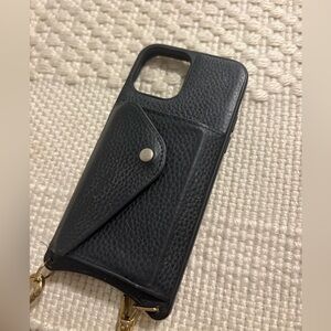 Bandolier Black Leather Phone Case with Gold Accents